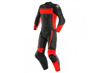  Cowhide Leather Red and Black Rider Suit