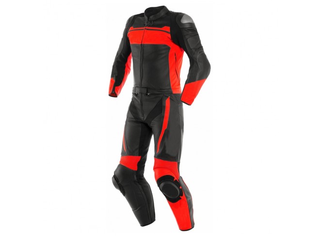  Cowhide Leather Red and Black Rider Suit