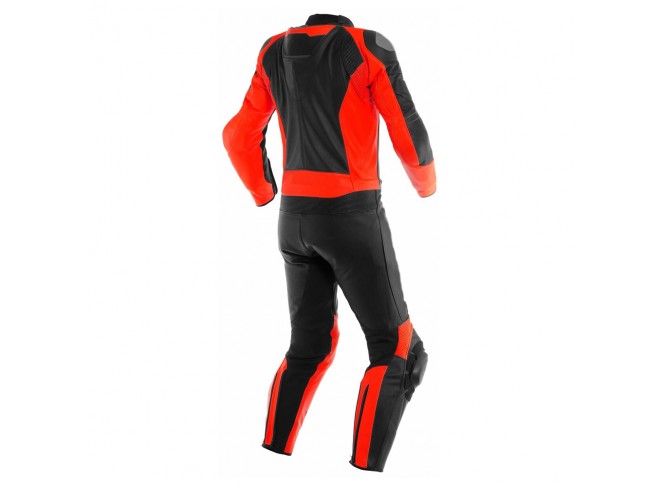  Cowhide Leather Red and Black Rider Suit