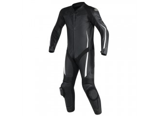 Men's Fashion Motorbike Real Leather One Piece Suit with Armor Protection Black