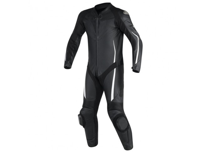 Men's Fashion Motorbike Real Leather One Piece Suit with Armor Protection Black