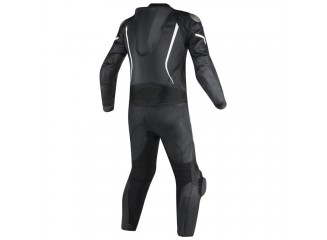 Men's Fashion Motorbike Real Leather One Piece Suit with Armor Protection Black