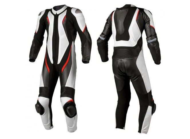Ionic Black and white Premium Leather motorbike suit for men and women